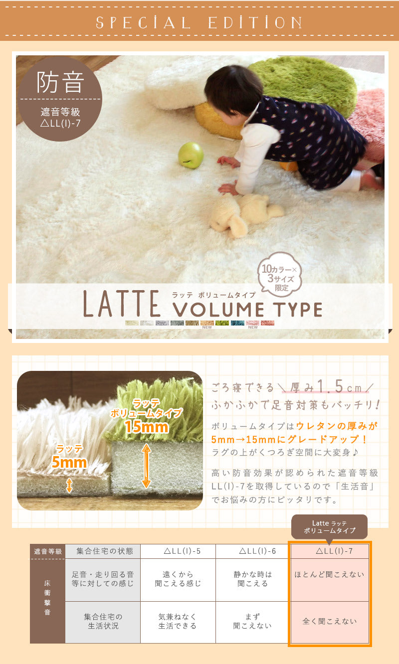 マイクロファイバーシャギーラグ ラッテ 防音タイプ 1.5~3畳 | rugooオリジナル