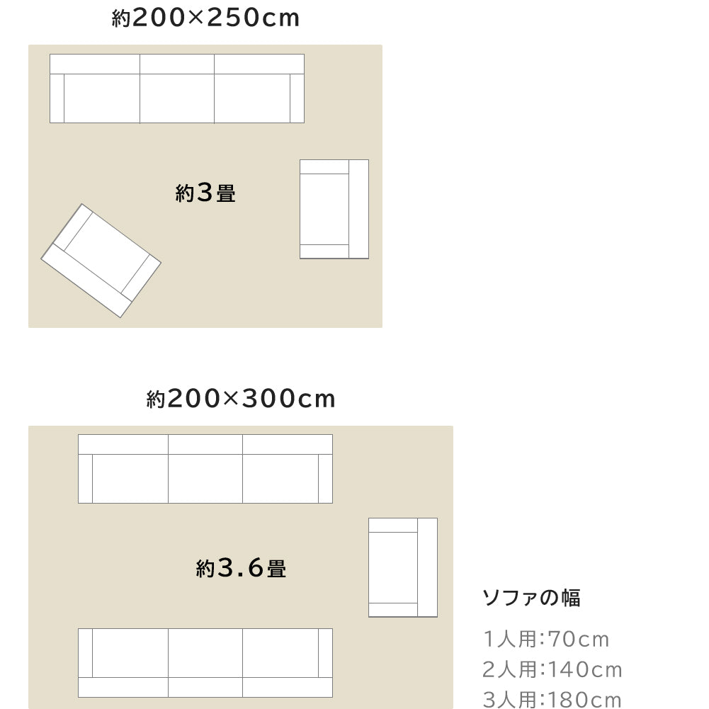 洗える ラル ・約50×80cm(変形)・約50×180cm・約50×240cm・約100×140cm・約130×185cm ・約130×185cm(変形)・約185×185cm ・約200×250cm・約200×300cm rugooオリジナル