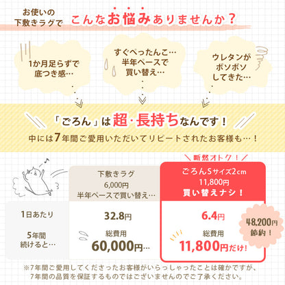 高反発ウレタンマット「ごろん」 (ラグ用下敷きマット 厚み2cm) | rugooオリジナル